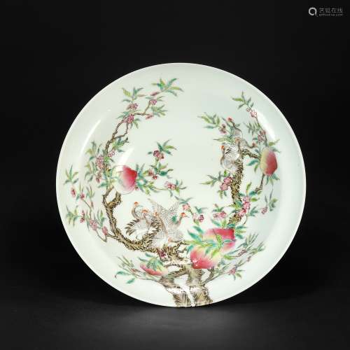 Famille Rose Plate with Peaches and Plants from Qing