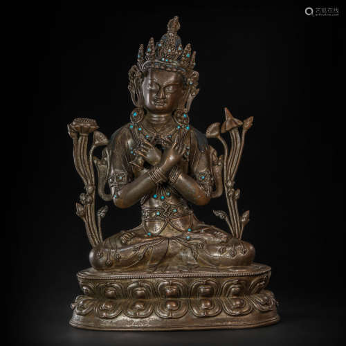Copper and Golden Inlaying with Tophus Tara Statue from 16th...