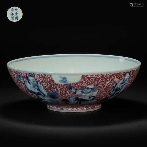 Blue and White Kiln Bowl with Shou Grain from Qing
