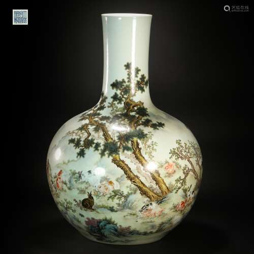 Kiln Globular Shape Vase with Animal Grain from Qing