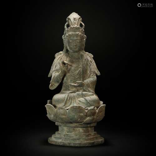 Copper Avalokitesvara Sitting Statue from Liao