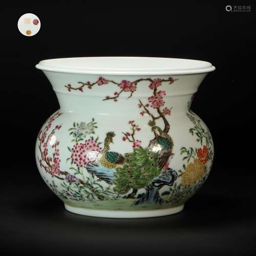 Famille Rose Pot with Peacock Design from Qing