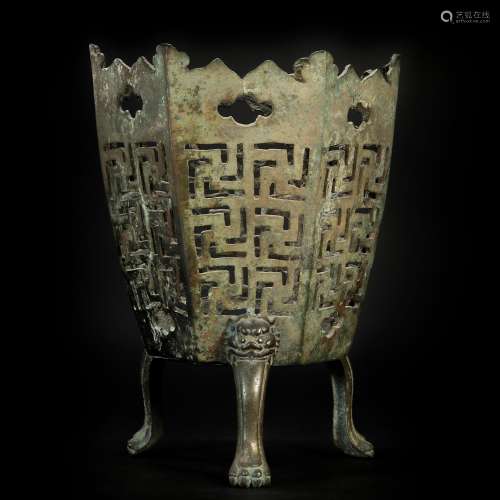 Copper Carved Censer from Yuan
