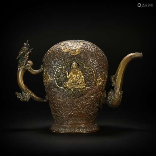 Copper and Golden Buddhist Vase from Qing
