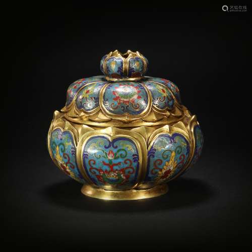 Cloisonne Inlaying with Golden Container with Cap from Qing