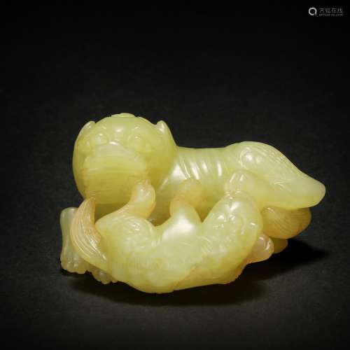 HeTian Jade Ornament in Lion form from Qing