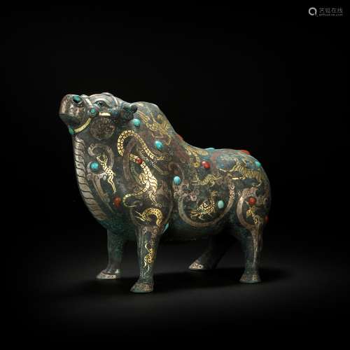 Copper inlaying with Golden and Silvering Ox from Han