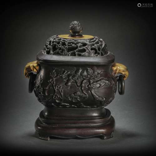 Elephant Top Squared Copper Censer from Ming