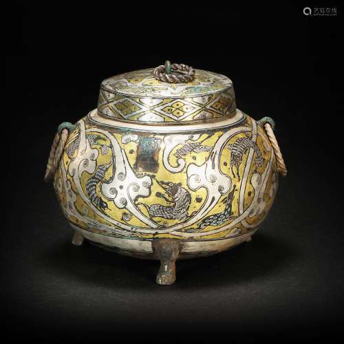 Silvering and Golden Container with Top from Han