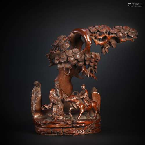 Wood Carved Human Story Ornament from Qing