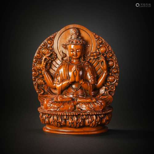 Wood Carved Buddha Statue from Qing