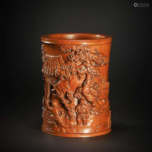 Wood Carved Pen Holder from Qing