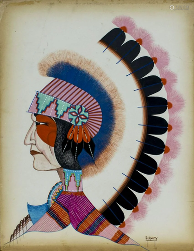 Ron Geionety (Kiowa,born 1950) gouache painting