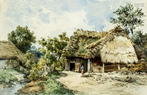 Carl Hasch (AZ,Austria,1835-1897) watercolor painting