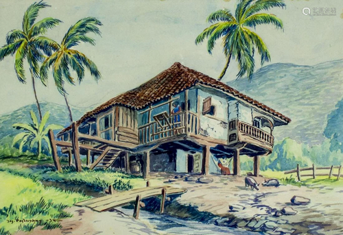 Joseph Posluschny (Ecuador,early 20C) watercolor