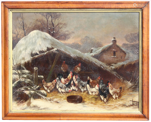 19th C. European School Painting of Chickens