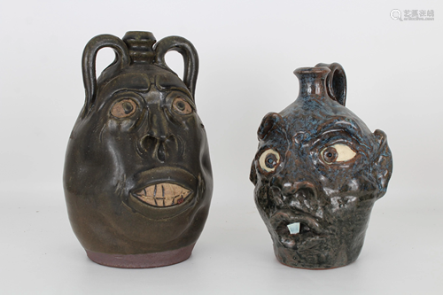 (2) American Folk Art Pottery Vases