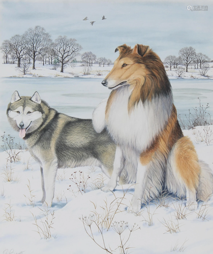 Peter Barrett (B. 1935) Alaskan Malamute & Collie