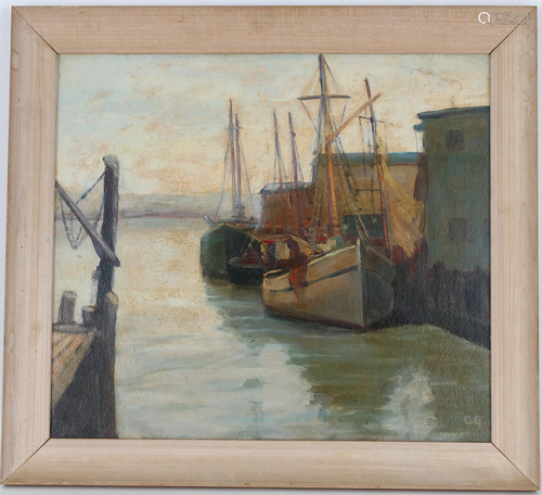 Signed, Early 20th C. New England Harbor Scene