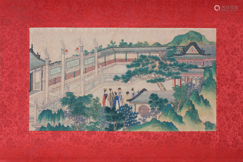 Signed, Fine Chinese Watercolor of Courtyard Scene