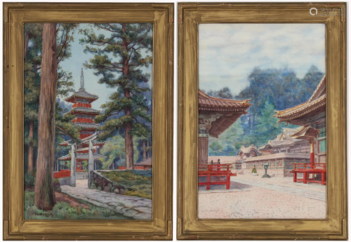 (2) Signed 20th C. Japanese Watercolors