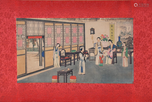 Signed, Fine Chinese Watercolor of Interior Scene