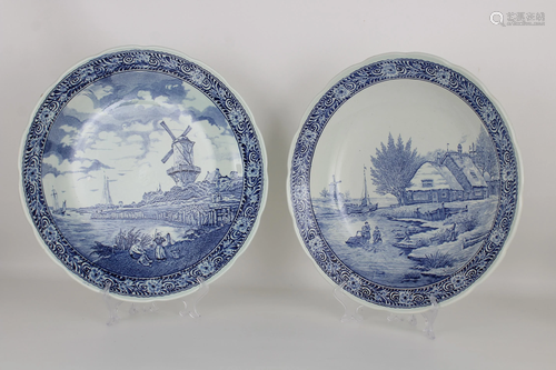 (2) Large Delft Porcelain Chargers