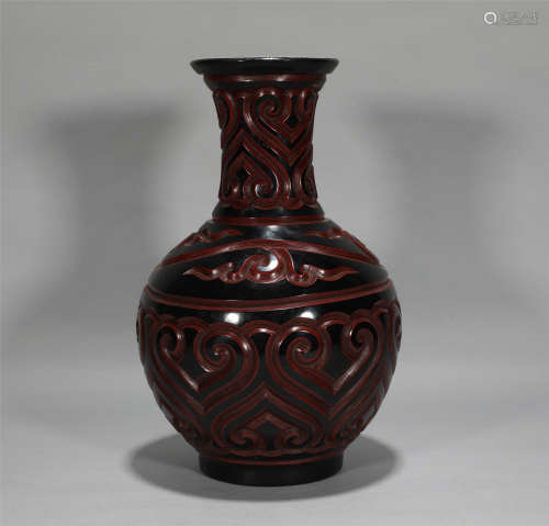 Carved Lacquer Vase Qianlong Style