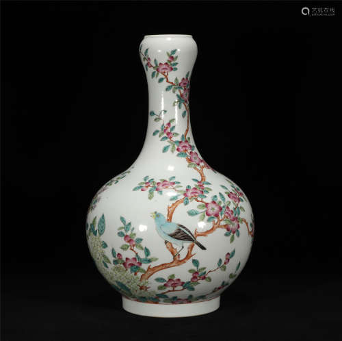 Famille Rose Garlic Head Vase Qianlong Style