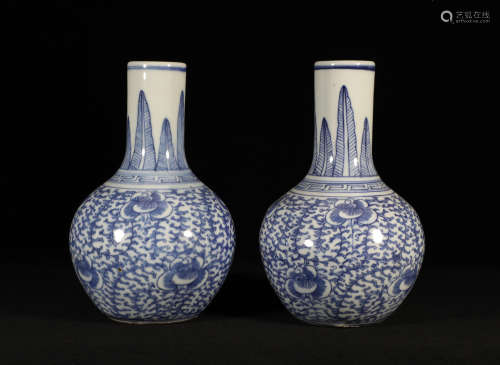 Pair Blue and White Vases Qing Style