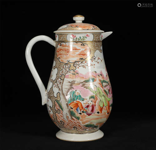 Famille Rose and Gilt Kettle Qianlong Style