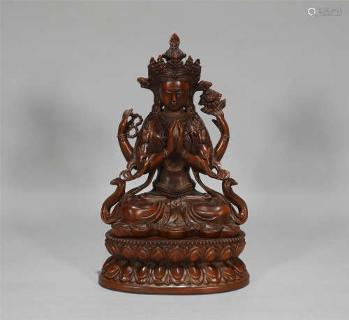 Carved Boxwood Bodhisattva Qing Style