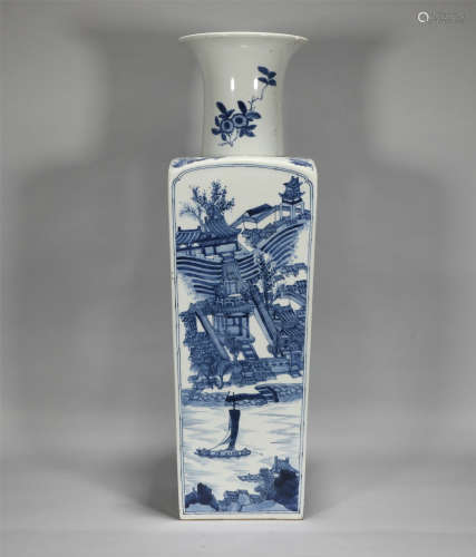 Blue and White Squared Vase Qing Style