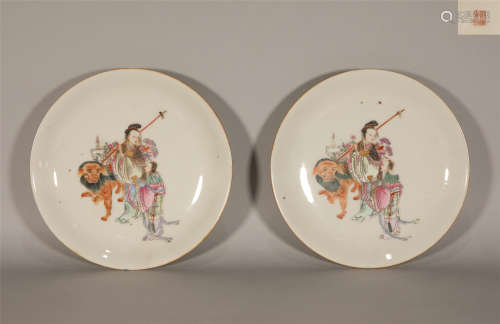 Pair Famille Rose Plates Qianlong Style