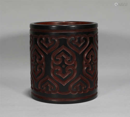 Carved Lacquer Brushpot Qianlong Style