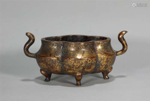 Gold Splashed Bronze Censer Qing Style