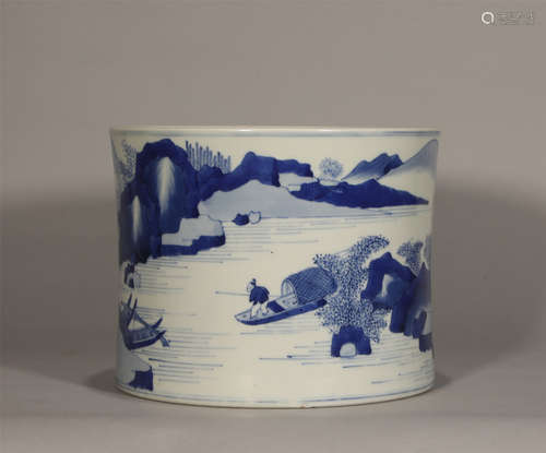 Blue and White Landscape Brushpot Kangxi Style