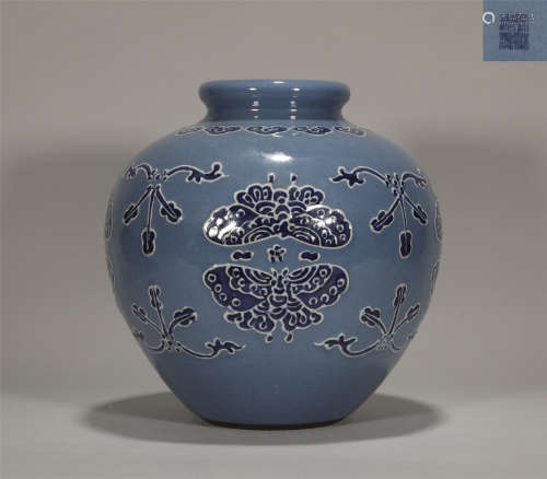 A Blue Ground and Underglaze Blue Jar Qianlong Style