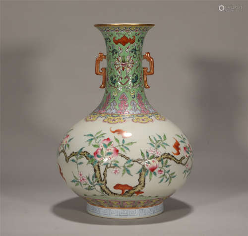 Famille Rose Peaches Vase Qianlong Style