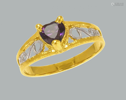 NEW 14K TWO TONE GOLD LADIES FANCY CZ RING PURPLE HE…