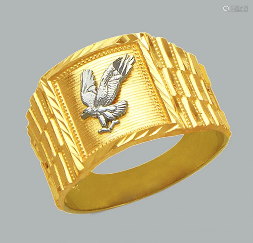 14K TWO TONE GOLD MENS DIAMOND CUT RING EAGLE