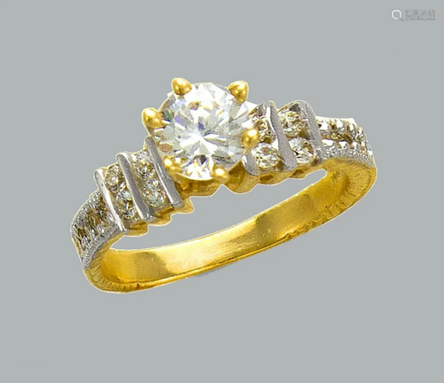 NEW 14K TWO TONE GOLD LADIES CZ RING SOLITAIRE COCKTAil