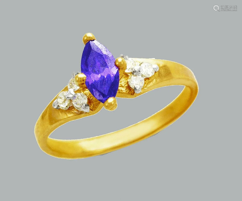 NEW 14K TWO TONE GOLD LADIES FANCY CZ RING MARQUISE …