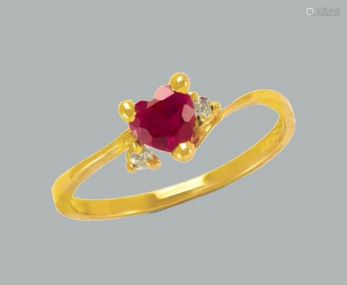 NEW 14K YELLOW GOLD LADIES FANCY CZ RING RED HEART