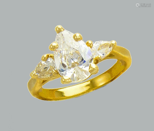 14K YELLOW GOLD CZ SOLITAIRE ENGAGEMENT RING PEA…