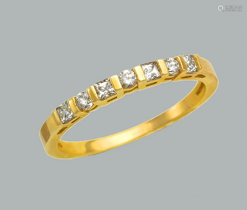 14K YELLOW GOLD FANCY CZ RING BAND ROUND PRINCESS