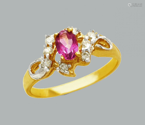 NEW 14K TWO TONE GOLD LADIES FANCY CZ RING