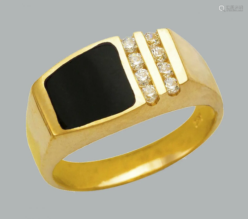 NEW 14K YELLOW GOLD MENS CZ RING ONYX LARGE