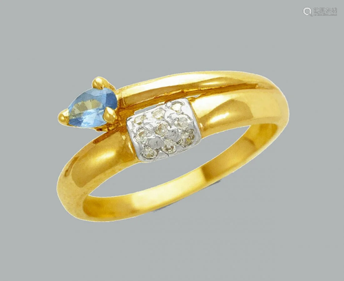 14K TWO TONE GOLD LADIES FANCY CZ RING CROSSOVER