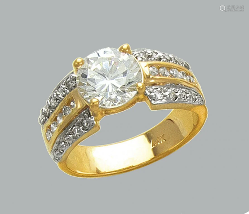 14K TWO TONE GOLD FANCY CZ RING SOLITAIRE COCKTA…